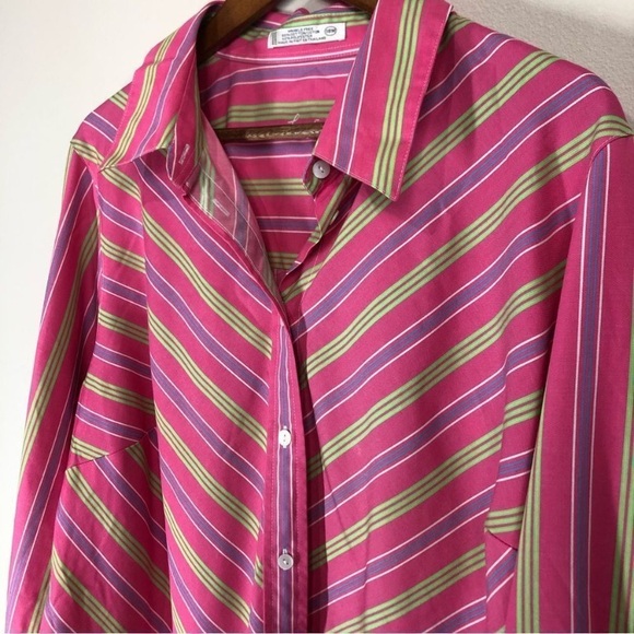 FOXCROFT Pink Green Striped Long Sleeve Button Up Top Curvy Plus Size XXL - Picture 3 of 4